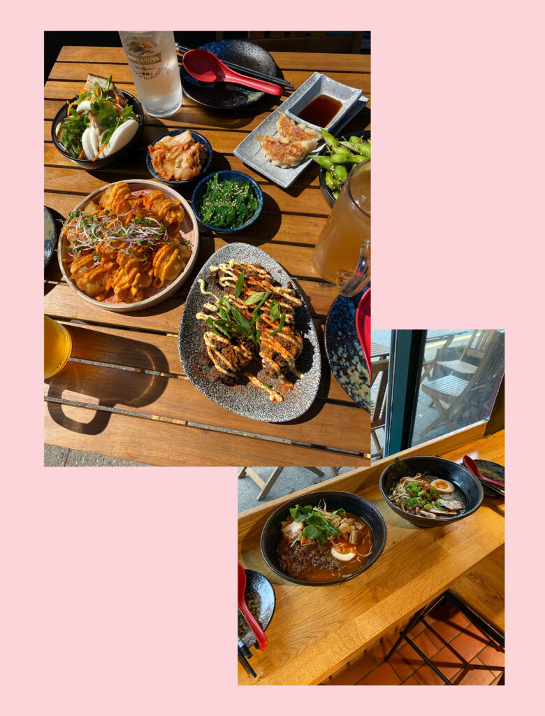 billeder af mad fra gaijin ramen, bao, rejer, kylling, ramen